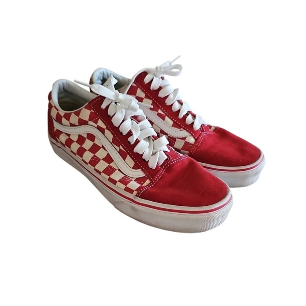 Vans Old Skool Red White Checkerboard Sneakers Womens 9 Mens 7.5